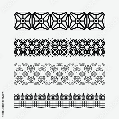 Arabic Islamic Geometric Border Set with Traditional United Arab Emirates Ornaments