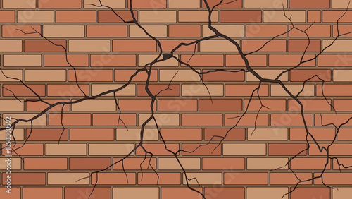 Brick Wall with Cracks A Graphic Illustration Depicting Damage and Texture in a Seamless Pattern
