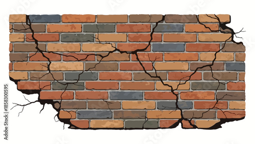 Cracked Brick Wall A Detailed Illustration Showcasing Texture and Damage
