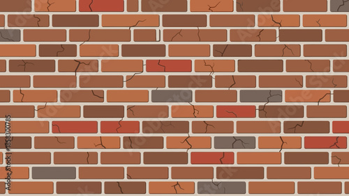 Detailed Close-Up of a Weathered Brick Wall Showing Texture and Cracks