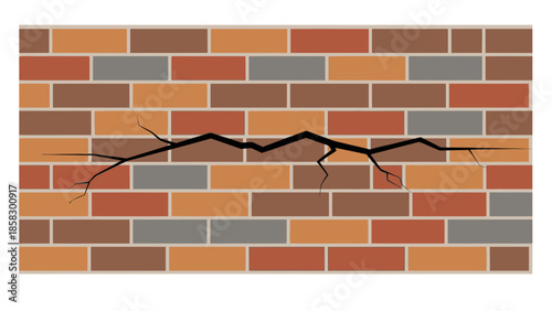 Cracked Brick Wall Damage and Imperfection in a Classic Masonry Structure