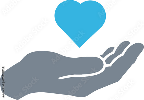 Helping Hand with Heart Icon – Care Compassion Flat Vector