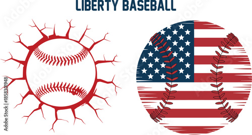 Patriotic Baseball Designs Featuring American Flag and Abstract Cracked Art