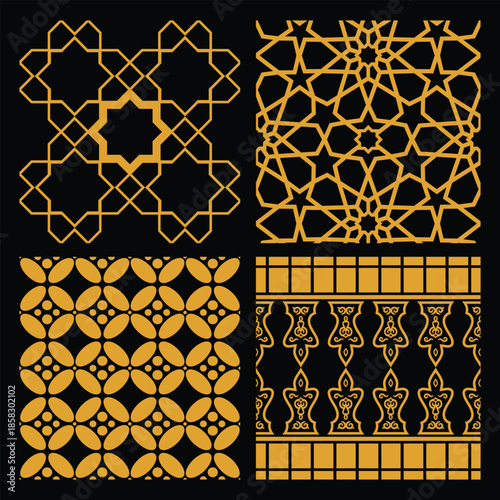 Traditional United Arab Emirates Ornament Patterns with Elegant Geometric Shapes