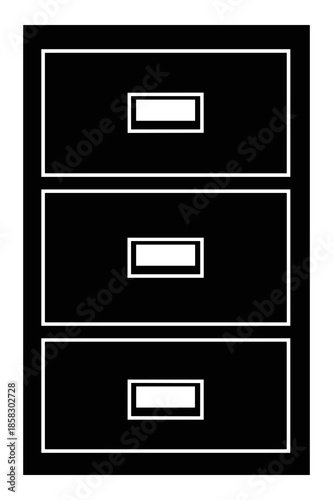 Sleek black three-drawer metal filing cabinet provides essential vertical storage for important office documents, records, and supplies in any professional workspace setup.