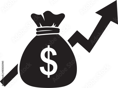 Money bag with dollar sign and growing chart arrow