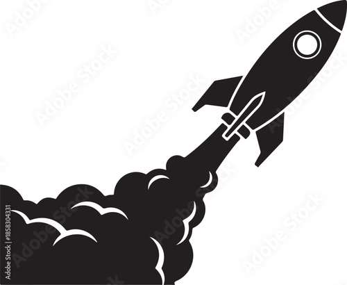 Rocket launching into space with smoke trail