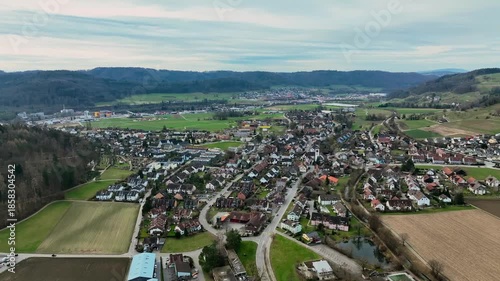 Neftenbach in Winter – Aerial View of Village Church and Surrounding Landscape