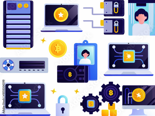 Digital security and financial technology icons illustrating modern data protection concepts