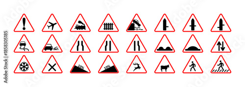 vector set of road traffic warning sign (triangle)