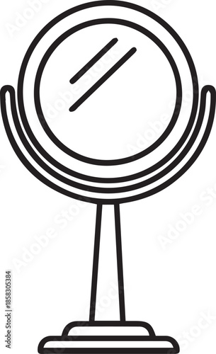 Simple black outline drawing of a tabletop vanity mirror