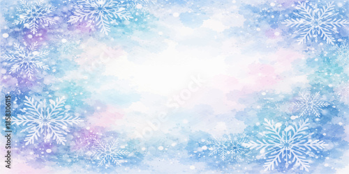 Abstract blue Christmas background featuring a festive winter pattern of frozen white snowflakes and artistic light stars for a cold holiday season celebration card design