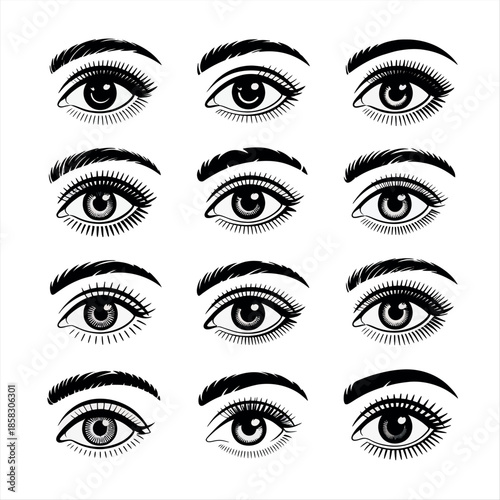 Various eye makeup styles and eyebrow shapes illustration Vector