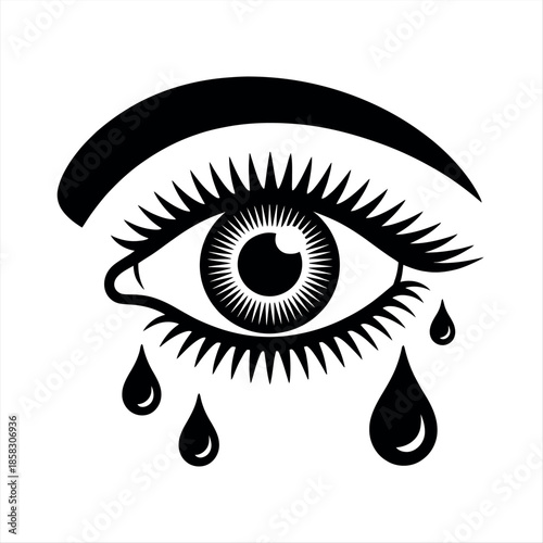 Crying eye with tears and long eyelashes Vector
