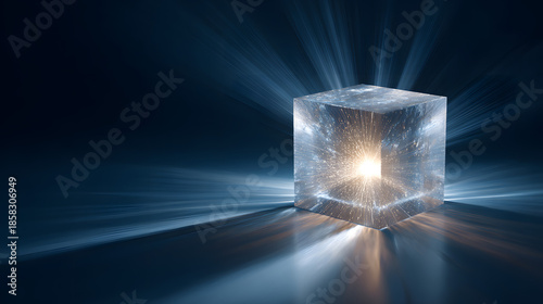 Illuminating energy cube digital realm abstract art dark atmosphere close-up conceptual design