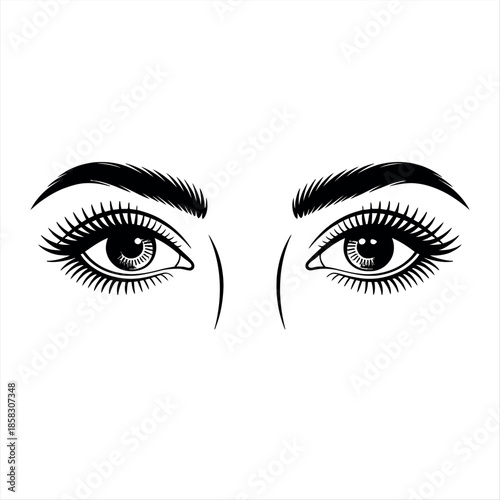 Beautiful eyes with thick eyelashes and eyebrows Vector