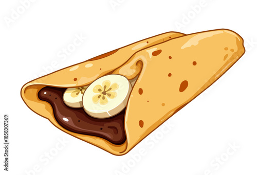 Deliciously Folded Crepe with Sliced Bananas on Rich Chocolate Filling in a Golden Brown Crispy Shell