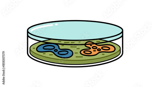 Laboratory petri dish with living microorganisms isolated on white background, microbiological research concept