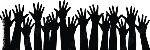 Raised hands crowd silhouette illustration unity protest support volunteering celebration teamwork community black isolated design concept