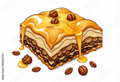 Decadent Honey-Drizzled Layered Pastry with Rich Nuts and Sweet Filling Showcasing a Delicious Blend of Crispy and Creamy Textures in a Tempting Dessert