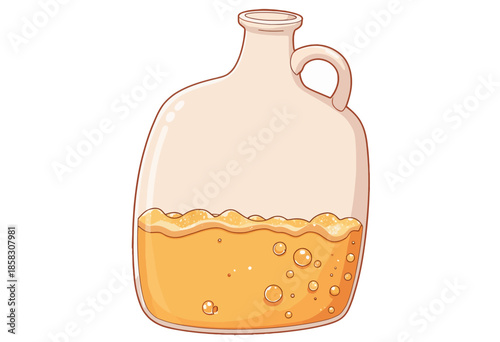 Illustration of a half-filled jug with bubbling liquid, showcasing fermentation process or brewing in progress with effervescent action