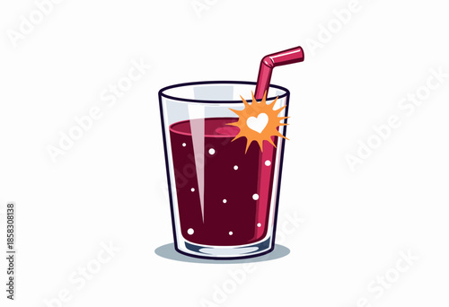 Vibrant Illustration of a Refreshing Red Beverage with Straw and Heart Symbol Evoking Wholesome Enjoyment and Hydration in a Clear Glass