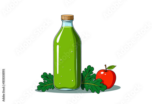 Refreshing green juice bottle with fresh apple and leafy greens illustrating healthy lifestyle and nutritious drink options