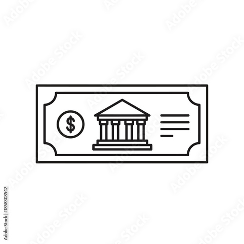 Simple Line Drawing of a Banknote with a Classical Building and Dollar Sign