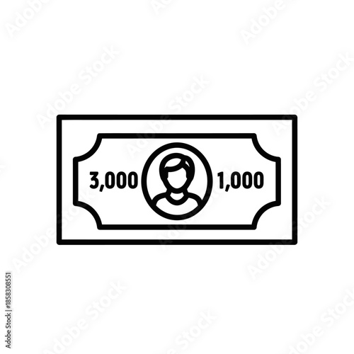 Simple Line Drawing of a Banknote with a Person Icon and Currency Values for Financial or Banking Themes