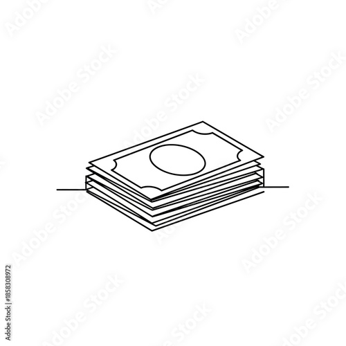 Simple Line Drawing of Stack of Cash for Financial and Business Concepts