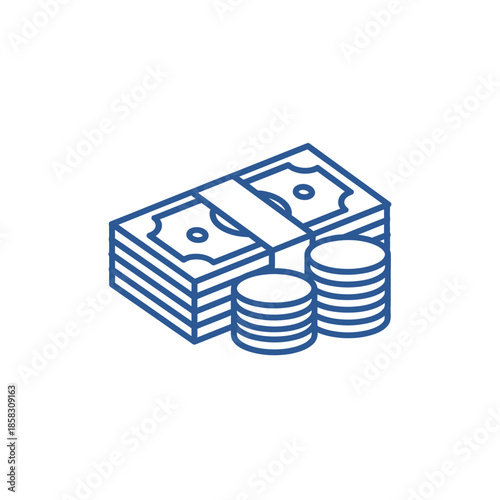 Stack of Cash and Coins Illustrating Financial Success and Wealth Growth