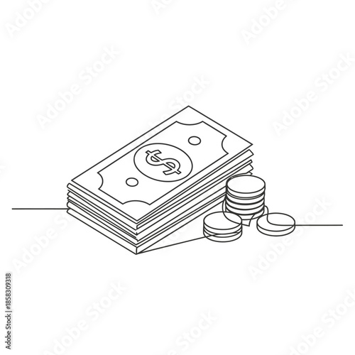 Stack of Cash with Coins for Financial Success and Wealth Growth