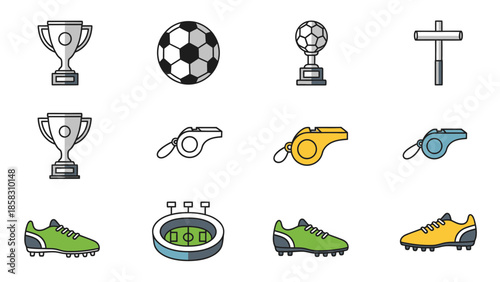 Vector set of ecology icons featuring a 3d soccer ball design for a world football championship sport competition goal concept  