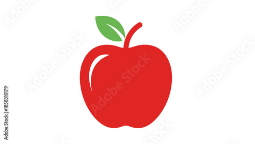 Fresh ripe red apple with a green leaf isolated on a white background as a healthy organic fruit icon for a delicious natural diet illustration