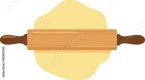Wooden rolling pin flattening dough simple flat vector illustration for baking and cooking concepts isolated on white