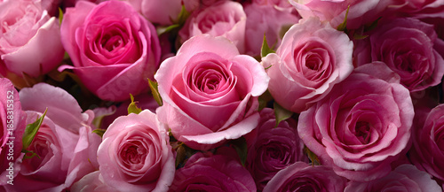 Background image of pink roses. Top view of rose flowers. Studio shot of flowers.