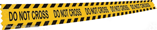 Yellow and black DO NOT CROSS caution tape a warning barrier for restricted areas isolated on white background