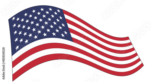 American flag waving in the wind with stars and stripes on isolated