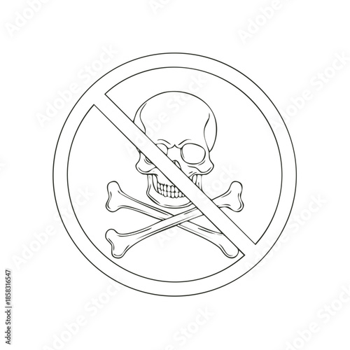 Skull and Crossbones Prohibited Sign Cautionary Symbol Line Art Style Illustration Design Element
