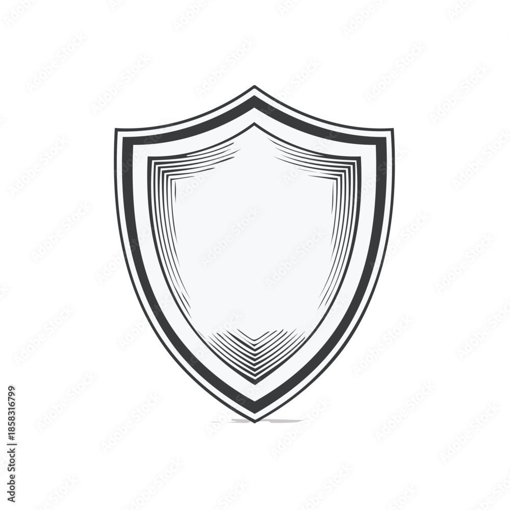 Obraz premium Clean shield illustration features stylized outline and shading providing a sense of depth and dimension on a white background