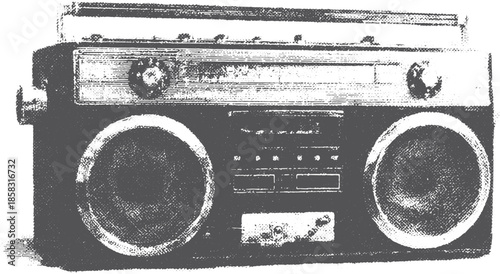 Vintage radio audio device with speaker. Black and white vector illustration in a simple graphic style.