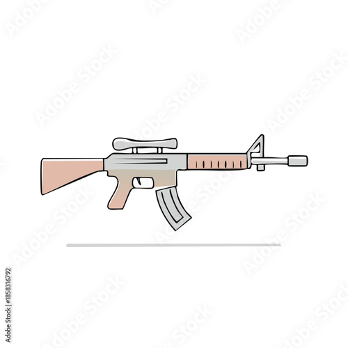 Assault rifle, cartoon, modern weapon with a scope for military purposes and army shooting