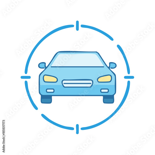Blue car vector image with target symbol depicting automotive search and sales promotion online
