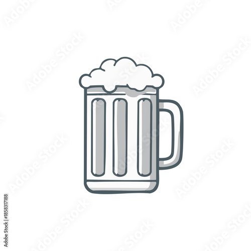Beer Mug Illustration with Foam, Refreshing Drink, Hand Drawn Style, Barware, Alcoholic Beverage, Glassware