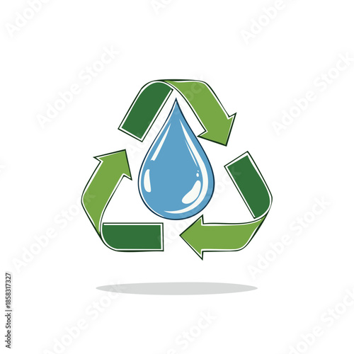 Recycle Symbol with Water Drop Illustration Representing Conservation and Environmental Sustainability