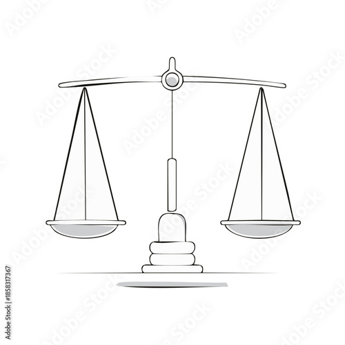 Balanced scales illustration, scales with two pans, balance symbol in gray outline