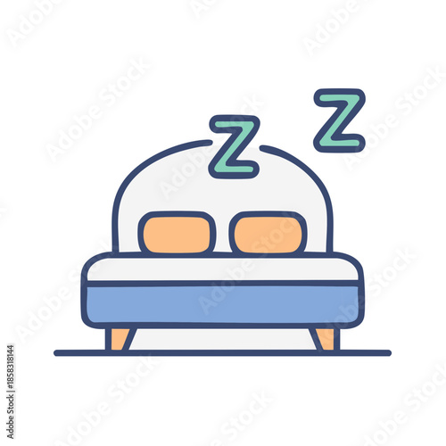 Stylized sleeping bed illustration featuring two pillows and the letters Z, concept vector symbol of dreamland