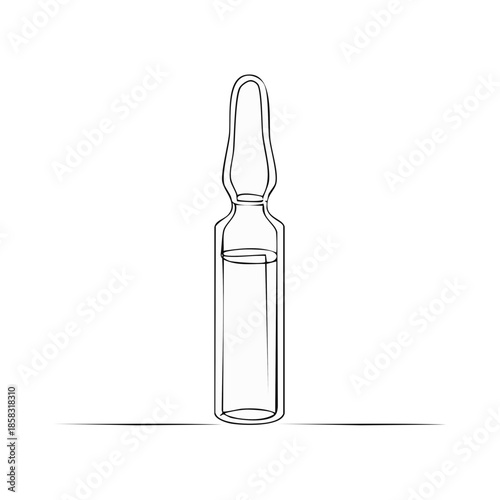 Monoline drawing of a medicine ampoule filled with clear liquid for medical concept or vaccination