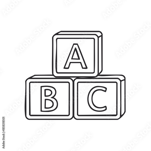 Simple line drawing of stacked ABC blocks representing education and early learning development