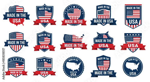 set of american flags and labels